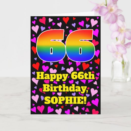 Carte 66e anniversaire : Amour Hearts Motif, Arc en ciel (Orchidée)