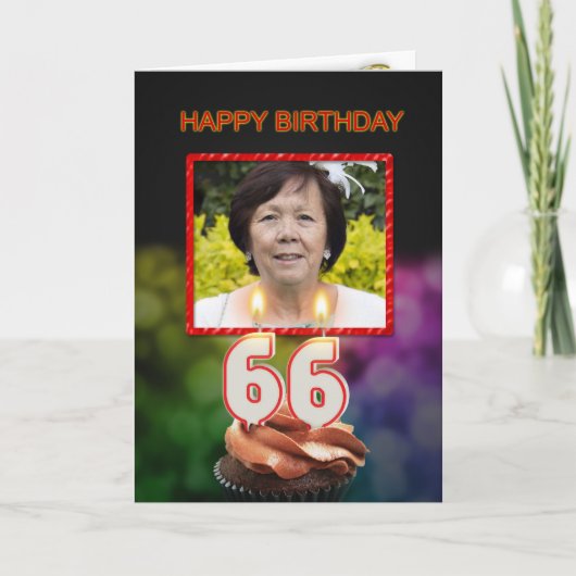 Carte 66e anniversaire avec gâteau et bougies (Devant)
