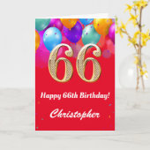 Carte 66e anniversaire Ballons rouges et dorés (Fleur jaune)