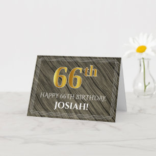 Carte 66e anniversaire élégant : Faux Wood, Faux Gold Lo
