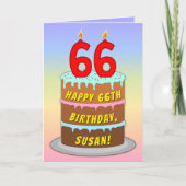 Carte 66e anniversaire — Fun Cake & Candles, avec nom pe (Devant)