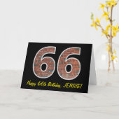 Carte 66e anniversaire - Motif de mur de briques "66" av (Fleur jaune)
