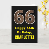 Carte 66e anniversaire : Nom, Faux Motif du grain de boi (Fleur jaune)