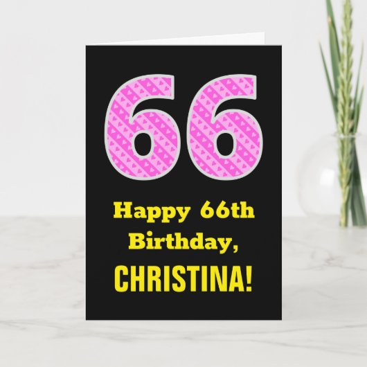 Carte 66e anniversaire : Pink Stripes and Hearts "66" +  (Devant)