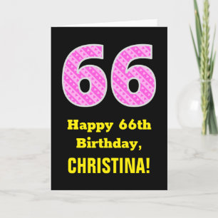 Carte 66e anniversaire : Pink Stripes and Hearts "66" + 