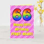 Carte 66e anniversaire : Pink Stripes & Hearts, Arc en c (Fleur jaune)