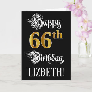 Carte 66e anniversaire — Script fantaisie; look or Faux;