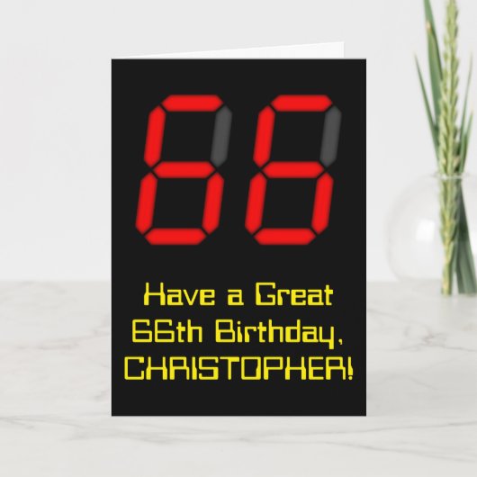 Carte 66ème anniversaire : Rouge Digital Horloge Style " (Devant)