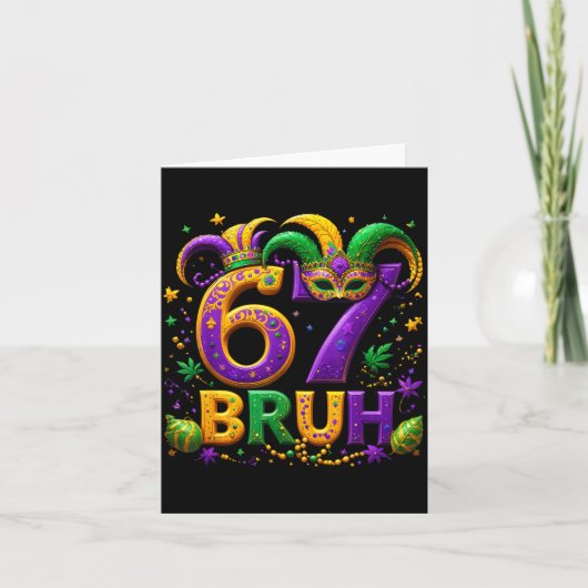 Carte 67 Bruh Jester Hat Feather Mask Mardi Gras Fleur D (Devant)