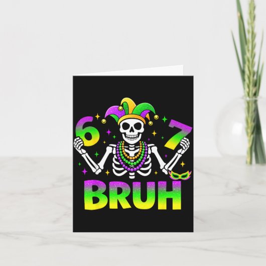Carte 67 Bruh Mardi Gras Skeleton For Kids Boys Men New  (Devant)