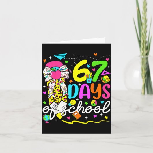 Carte 67 Days Of School Girls Coquette Bow Pencil 67 Day (Devant)