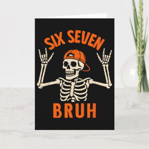 Carte 67 Meme 6 7 Drôle d'Halloween Squelette Rock On Si