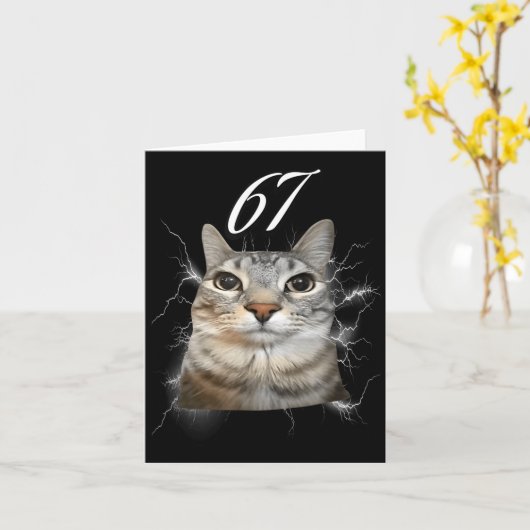 Carte 67 Meme Cat Howling At Moon Brainrot Funny 6 7  (Fleur jaune)