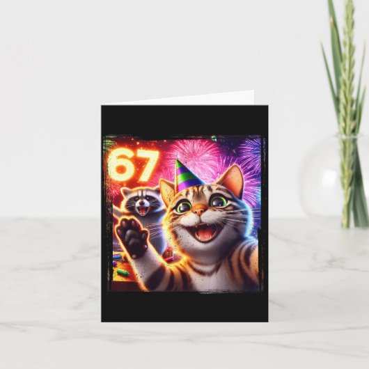 Carte 67 Meme Cat Raccoon New Year Selfie Funny Birthday (Devant)