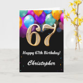Carte 67e anniversaire Ballons noirs et dorés (Fleur jaune)