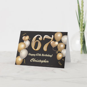 Carte 67e anniversaire Ballons noirs et or Anniversaire