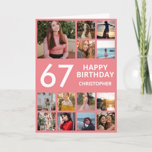 Carte 67e anniversaire Collage photo 13 Photos rose et b (Devant)