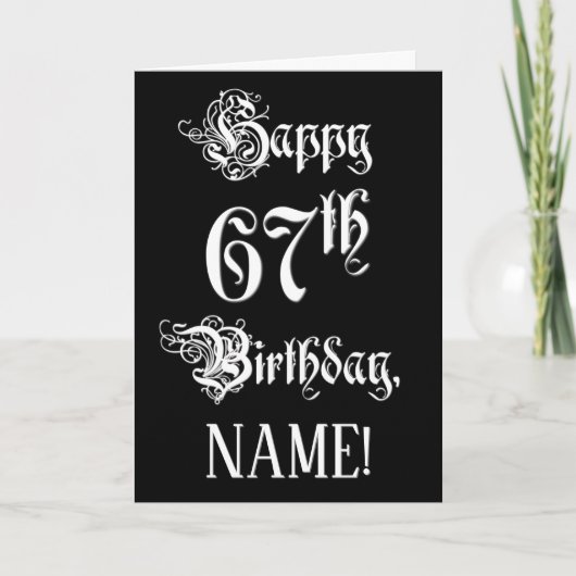 Carte 67e anniversaire : fantaisie, élégant script + Nom (Devant)