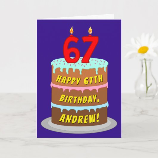 Carte 67e anniversaire : Fun Cake and Candles + Nom pers (Petite plante)