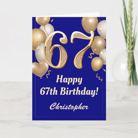 Carte 67e anniversaire Marine Bleu et Ballons d'or Confe (Devant)