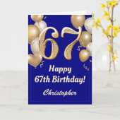 Carte 67e anniversaire Marine Bleu et Ballons d'or Confe (Fleur jaune)
