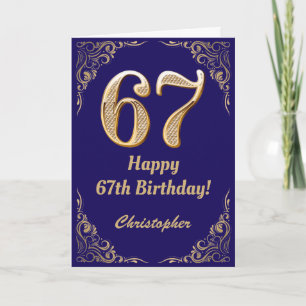 Carte 67e anniversaire Marine Bleu et Parties scintillan
