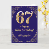 Carte 67e anniversaire Marine Parties scintillant bleu e (Fleur jaune)