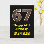 Carte 67e anniversaire : Nom, Motif Faux Wood Grain "67" (Fleur jaune)