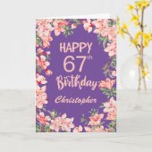 Carte 67e anniversaire Purple Peach Aquarelle rose (Fleur jaune)