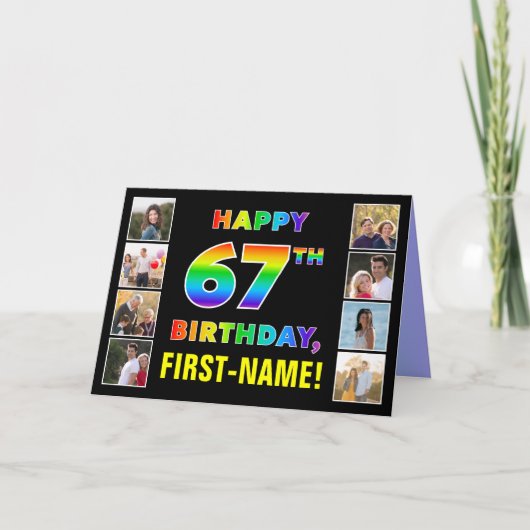 Carte 67e anniversaire : Rainbow Text, Custom Photos & N (Devant)