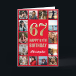 Carte 67e Joyeux Anniversaire Collage photo rouge et or<br><div class="desc">67th Happy Birthday Red and Gold Photo Collage Birthday Card. Pour plus de personnalisation,  cliquez sur le bouton "Customiser" et utilisez notre outil de conception pour modifier ce modèle.</div>