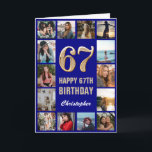 Carte 67e Joyeux Anniversaire Marine Bleu & Gold Photo C<br><div class="desc">67e Joyeux Anniversaire Marine Blue and Gold Photo Collage Carte Anniversaire. Pour plus de personnalisation,  cliquez sur le bouton "Customiser" et utilisez notre outil de conception pour modifier ce modèle.</div>