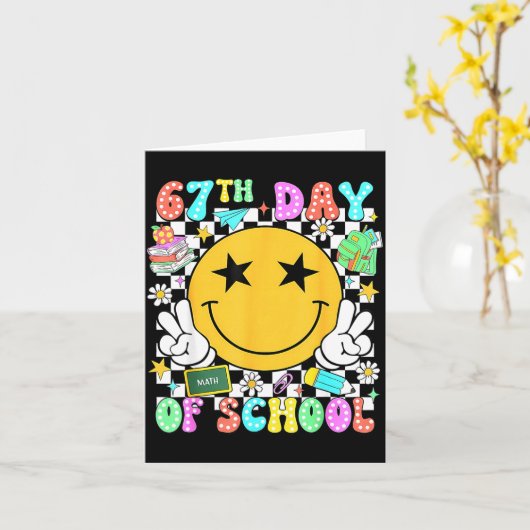 Carte 67th Day Of School Teacher Kids 67 Smile Face 100t (Fleur jaune)