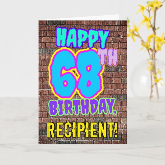 Carte 68e anniversaire - Amusant, Graffiti urbain inspir (Fleur jaune)
