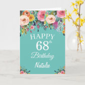 Carte 68e anniversaire Aquarelle Florale Fleurs Turquois (Fleur jaune)
