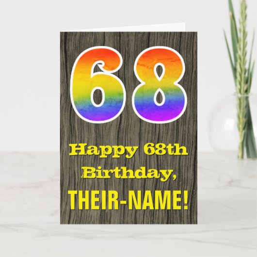 Carte 68e Anniversaire : Aspect Bois Rustique Faux, "68" (Devant)