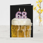Carte 68e anniversaire Bière en noir (Fleur jaune)