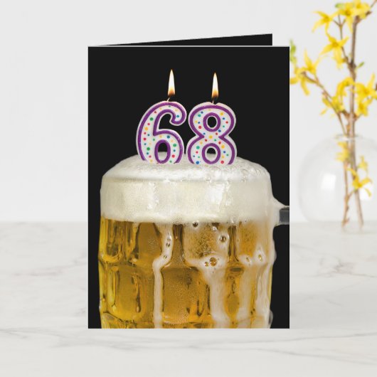 Carte 68e anniversaire Bière en noir (Fleur jaune)