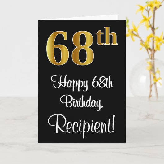 Carte 68e anniversaire ~ Elégant Luxueux Faux Gold Look  (Fleur jaune)