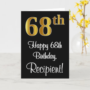 Carte 68e anniversaire ~ Elégant Luxueux Faux Gold Look 