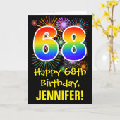 Carte 68e anniversaire : Fun Fireworks Motif + Rainbow 6 (Fleur jaune)