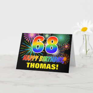Carte 68e anniversaire : Gras, Amusant, Feux d'artifice,