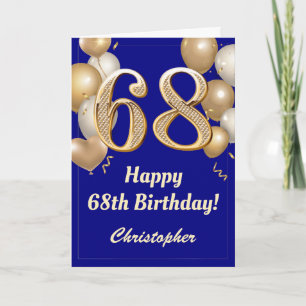 Carte 68e anniversaire Marine Bleu et Ballons d'or Confe