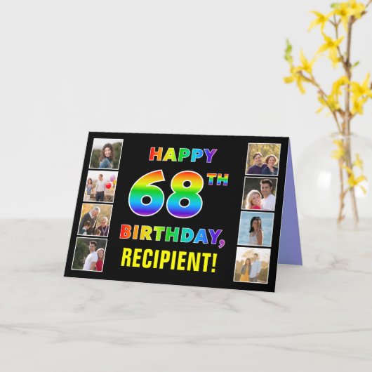 Carte 68e anniversaire : Rainbow Text, Custom Photos & N (Fleur jaune)