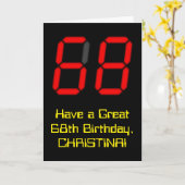 Carte 68e anniversaire : Rouge Digital Clock Style "68"  (Fleur jaune)