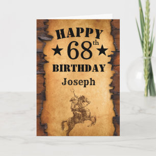 Carte 68e anniversaire Rustic Country Western Cowboy Hor