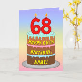Carte 68e Birthday — Fun Cake & Candles, w/ Custom Name (Fleur jaune)