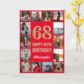 Carte 68e Joyeux Anniversaire Collage photo rouge et or (Fleur jaune)