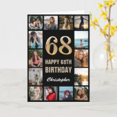 Carte 68e Joyeux anniversaire noir et or Collage photo (Fleur jaune)