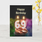 Carte 69e anniversaire avec bougies (Fleur jaune)